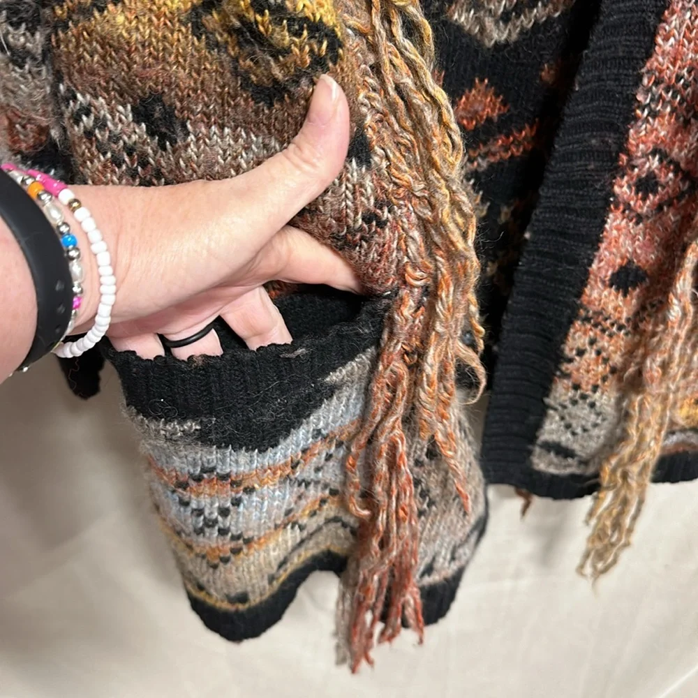 Idyllwind Multicolor Fringe Knit Cardigan - Black Trim